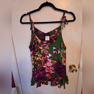 Fleurish Green Floral Print Sleeveless Top Size Medium